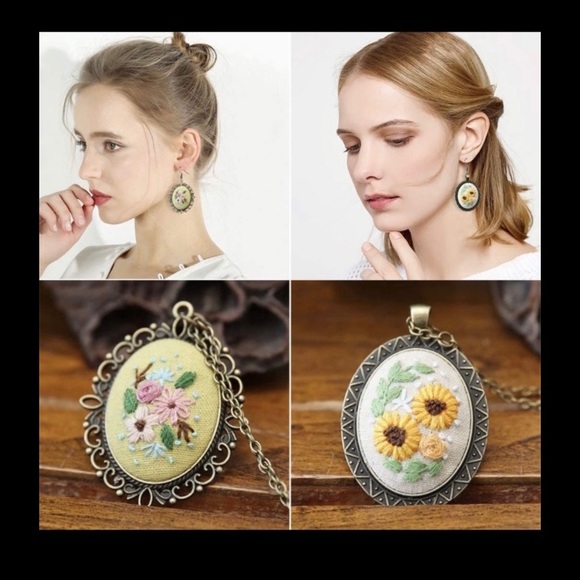 Beautiful hand made embroidery pendant with necklace (chain) - Picture 3 of 5